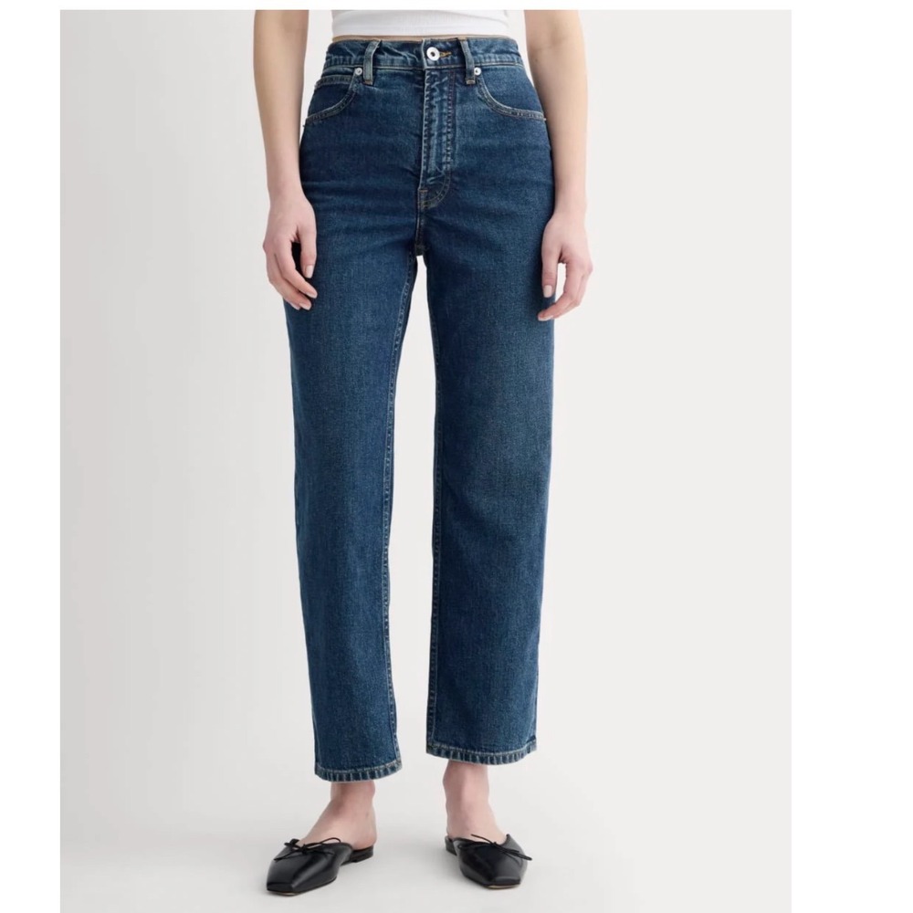 Everlane Way-High Jean Dark Indigo Organic Cotton Straight Leg Jeans 26 Reg